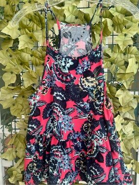 Roxy Floral Racerback Tank Top Pink Blue XS
